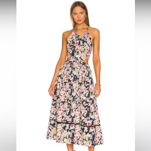 Something Navy Floral Cutout Midi Dress